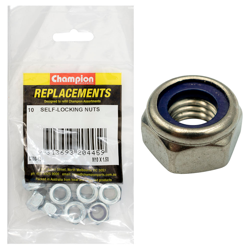 Champion M10 x 1.50 Nylon insert Self-Locking Nut -10pk | ISL