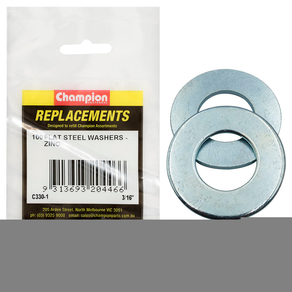 Champion 3/16in x 7/16in x 20G Flat Steel Washer -100pk | ISL