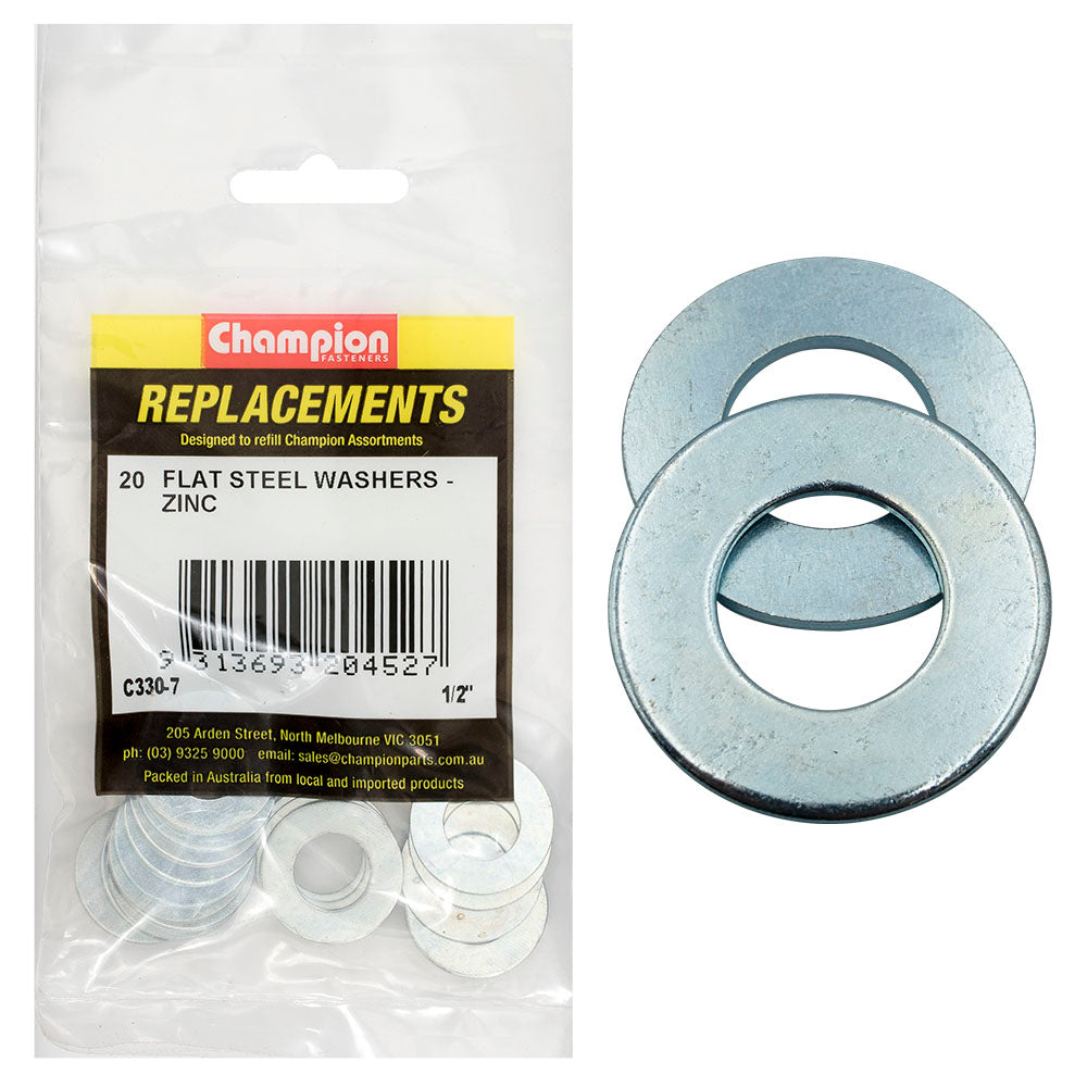 Champion 1/2in x 1in x 16G Flat Steel Washer -20pk | ISL