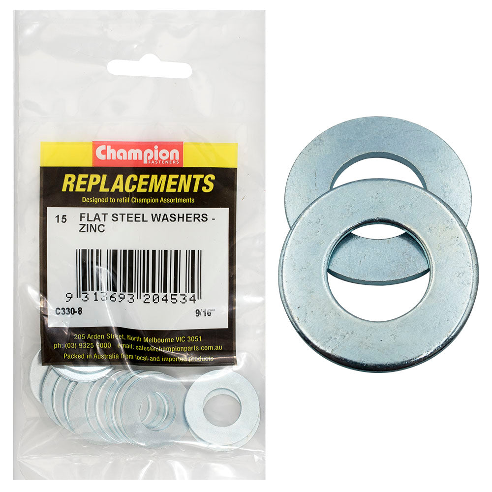 Champion 9/16in x 1-1/8in x 16G Flat Steel Washer -15pk | ISL