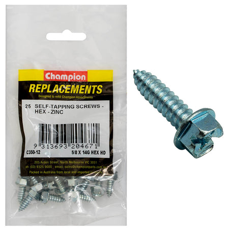 Champion 14G x 5/8in S/Tapping Screw Hex Head Phillips -25pk – 14g X 5/8in S/Tapping Screw Hex Head Phillips - 25 Pack | ISL