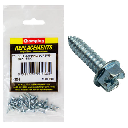 Champion 10G x 1in S/Tapping Screw Hex Head Phillips - 100pk | ISL