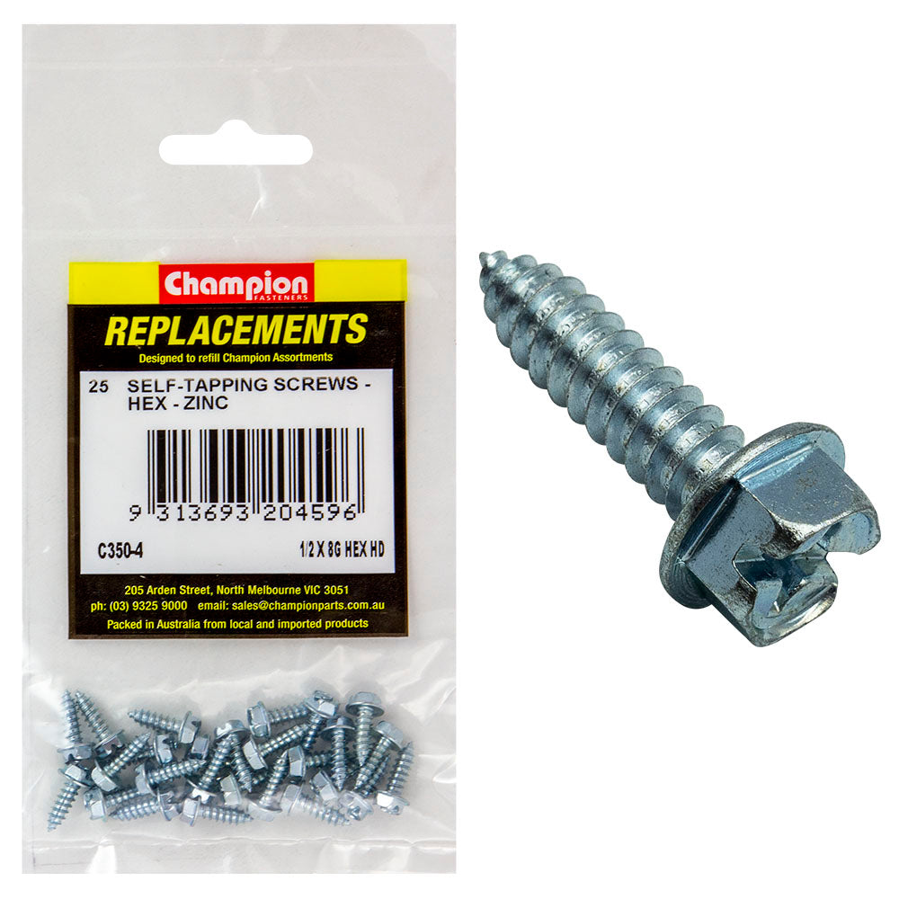 Champion 8G x 1/2in S/Tapping Screw Hex Head Phillips -25pk | ISL