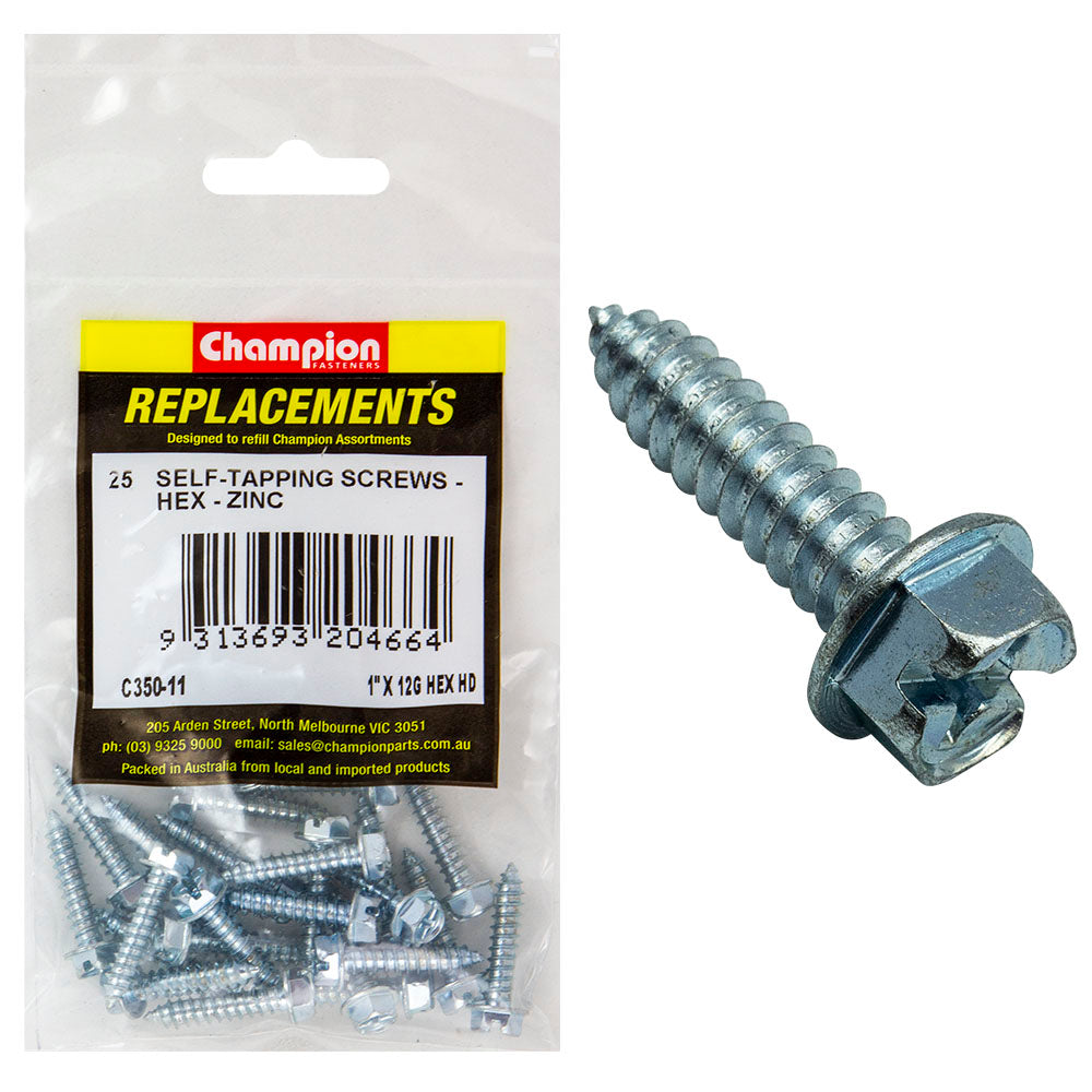 Champion 8G x 3/4in S/Tapping Screw Hex Head Phillips -25pk – 8g X 3/4in S/Tapping Screw Hex Head Phillips - 25 Pack | ISL