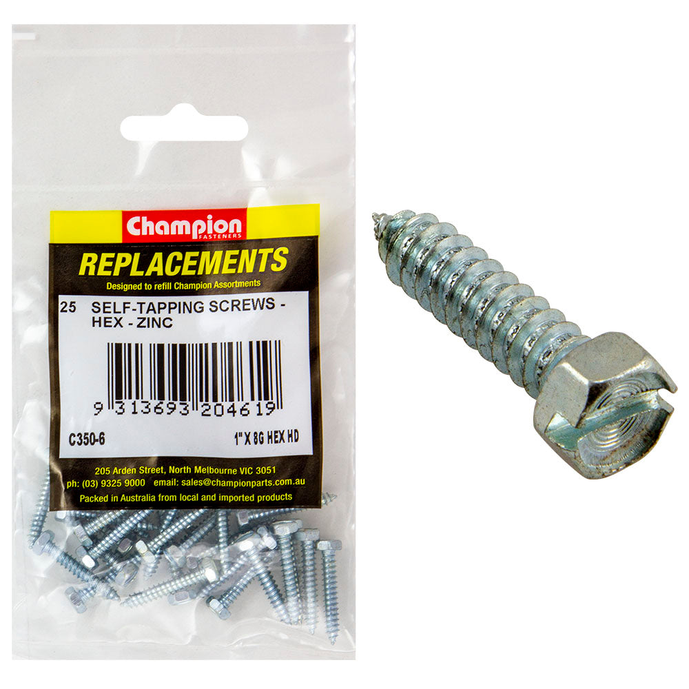 Champion 10G x 1/2in S/Tapping Screw Hex Head Phillips -25pk | ISL
