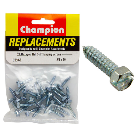 Champion 10G x 3/4in S/Tapping Screw Hex Head Phillips -25pk – 10g X 3/4in S/Tapping Screw Hex Head Phillips - 25 Pack | ISL