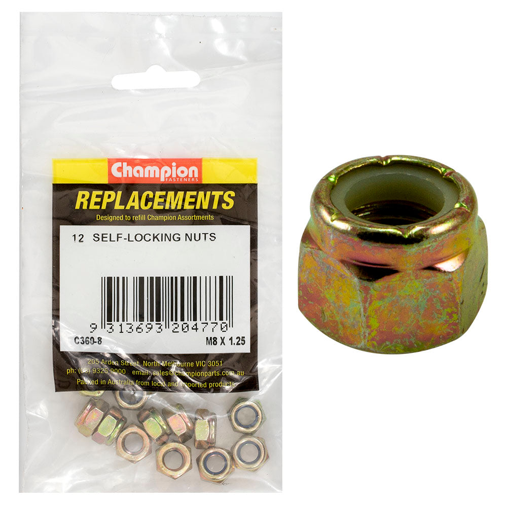 Champion M8 x 1.25 Nylon insert Self-Locking Nut -12pk | ISL