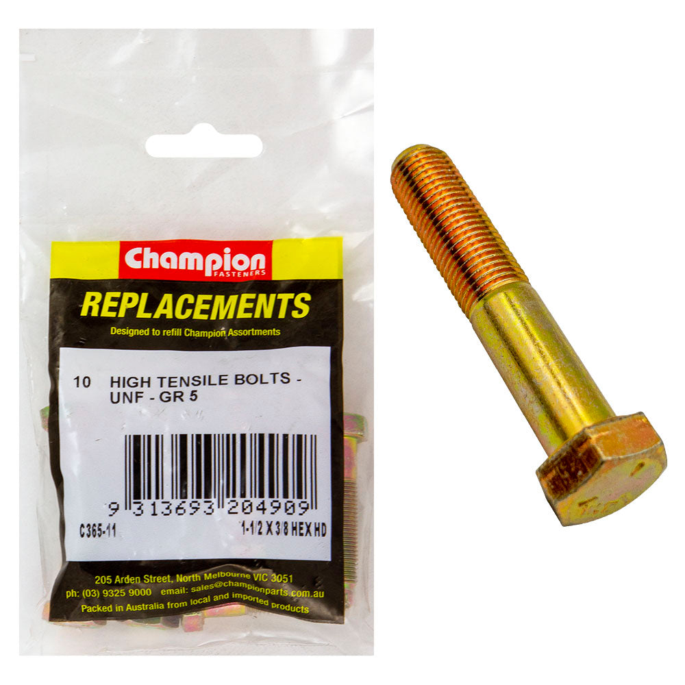 Champion 3/8in x 1-1/2in UNF Bolt -Gr5 -10pk | ISL