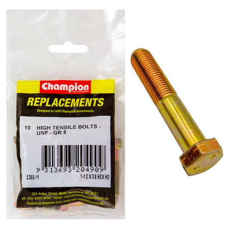 Champion 3/8in x 1-1/2in UNF Bolt -Gr5 -10pk | ISL