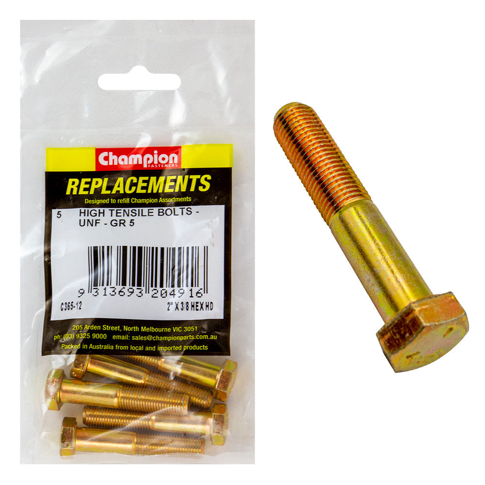 Champion 3/8in x 2in UNF Bolt -Gr5 -5pk | ISL