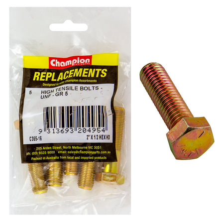Champion 1/2in x 2in UNF Bolt -Gr5 -5pk | ISL