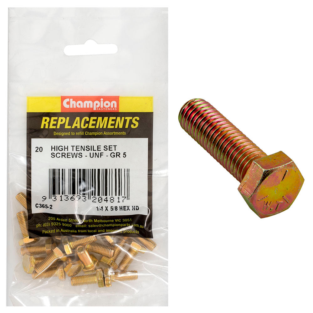 Champion 1/4in x 5/8in UNF Set Screw -Gr5 -20pk | ISL