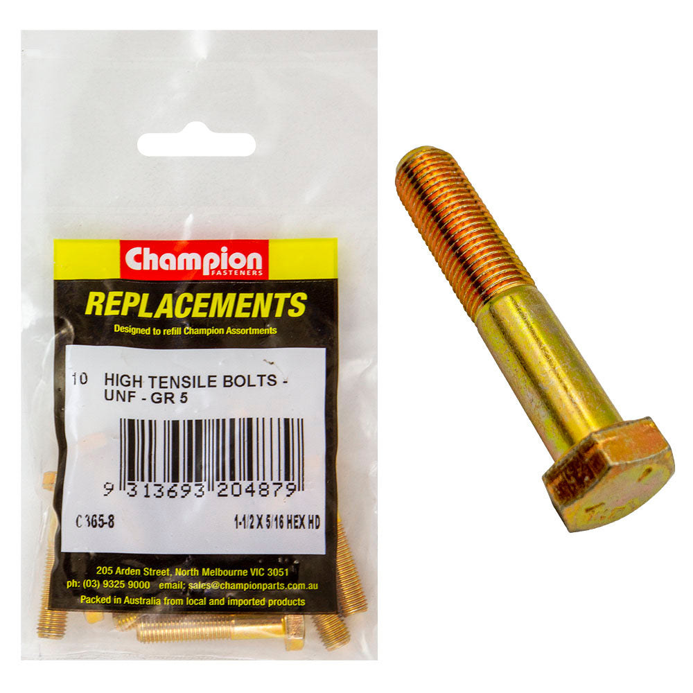 Champion 5/16in x 1-1/2in UNF Bolt -Gr5 -10pk | ISL