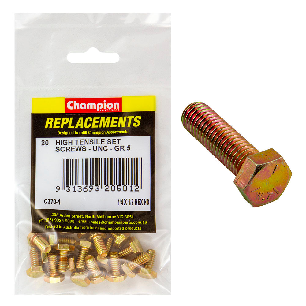 Champion 1/4in x 1/2in UNC Set Screw -Gr5 -20pk | ISL