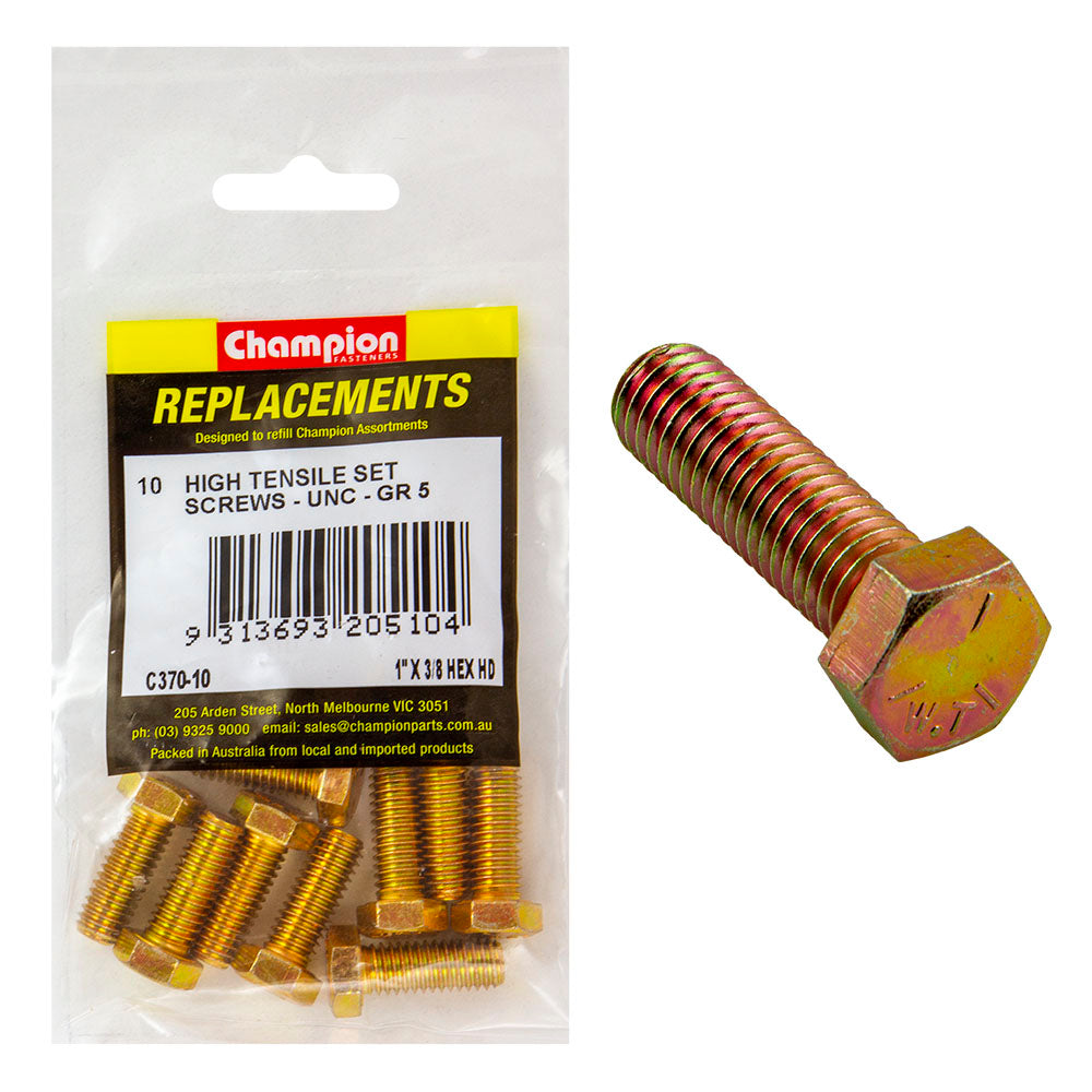 Champion 3/8in x 1in UNC Set Screw -Gr5 -10pk | ISL