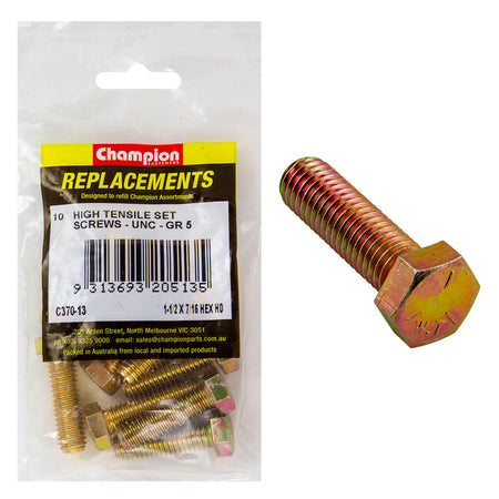 Champion 7/16in x 1-1/4in UNC Set Screw -Gr5 -10pk | ISL