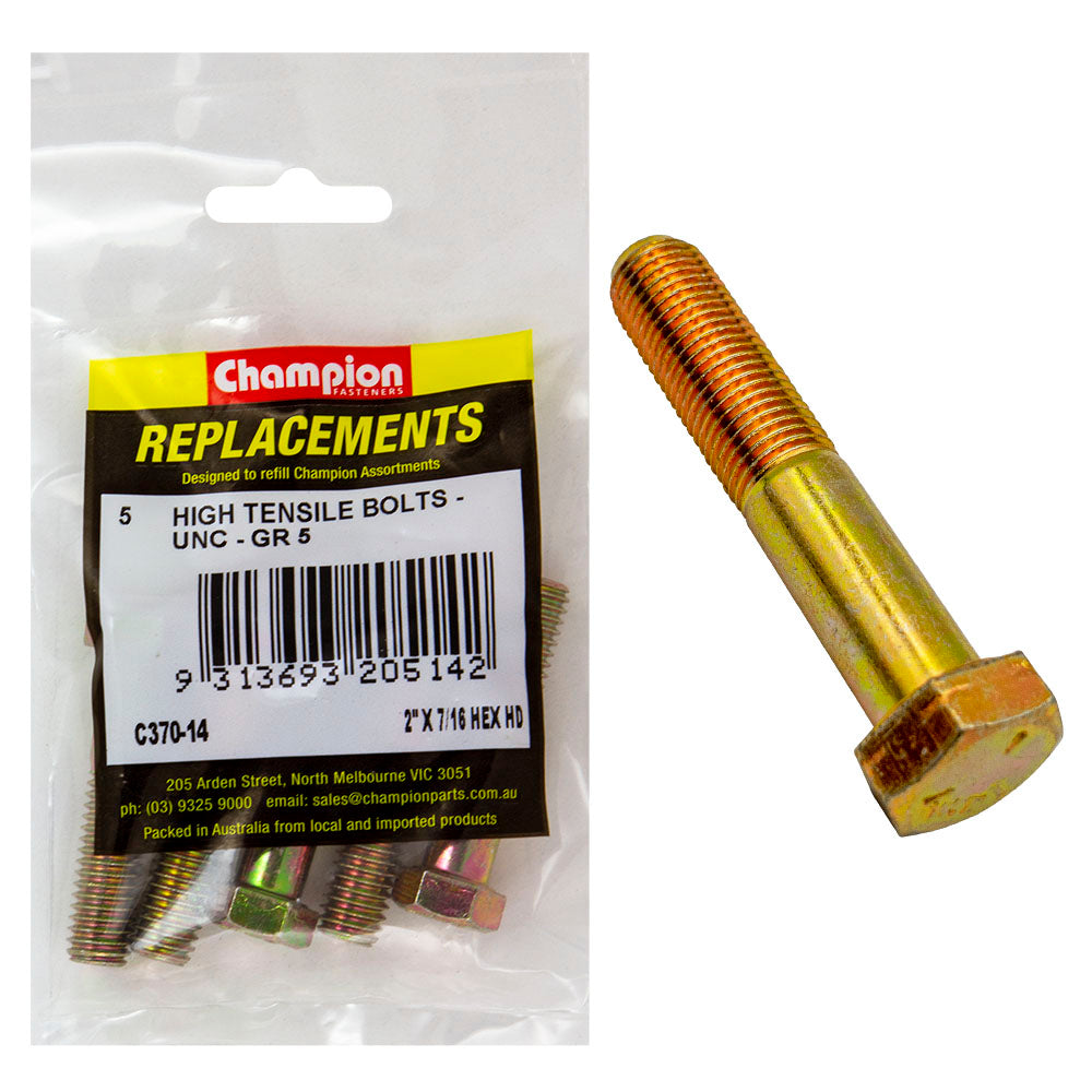 Champion 7/16in x 2in UNC Bolt -Gr5 -5pk | ISL