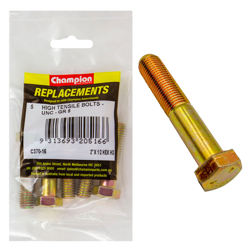Champion 1/2in x 2in UNC Bolt -Gr5 -5pk | ISL