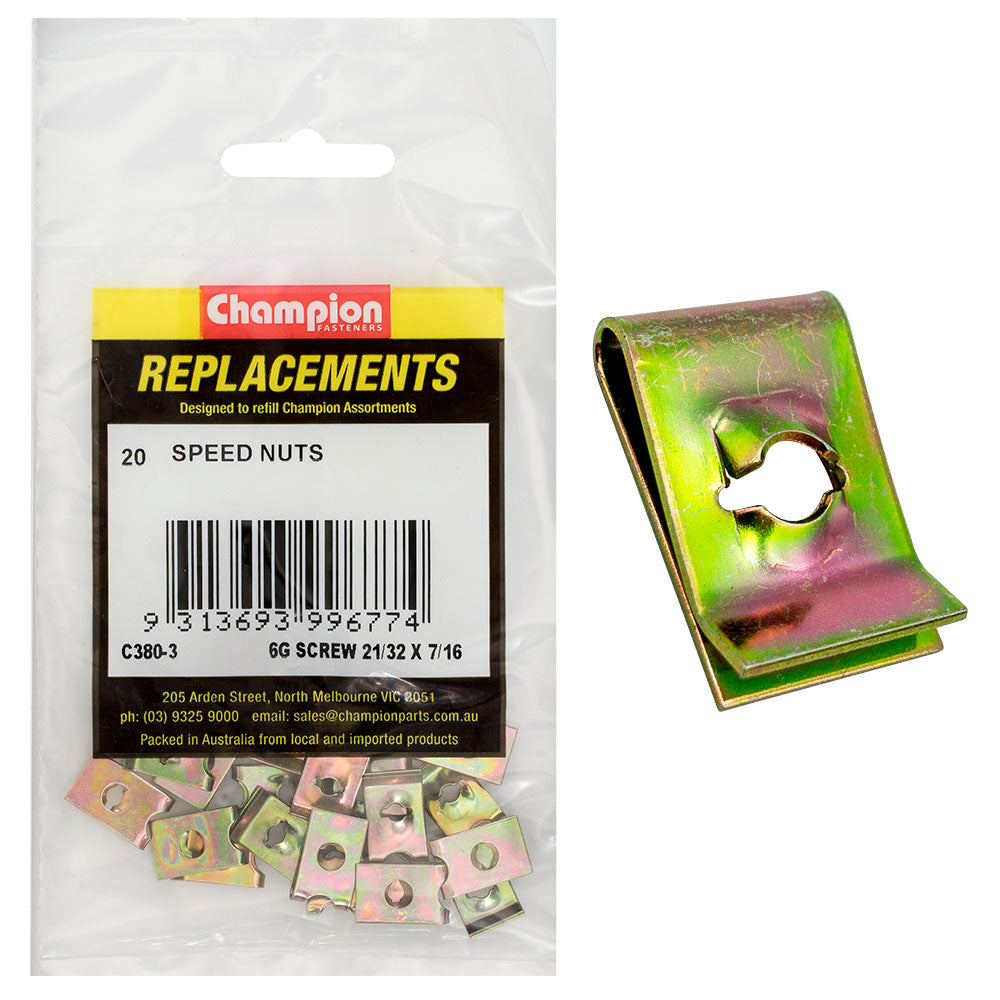 Champion 6G x 21/32in x 7/16in Captive U-Type Speed Nut-20pk | ISL