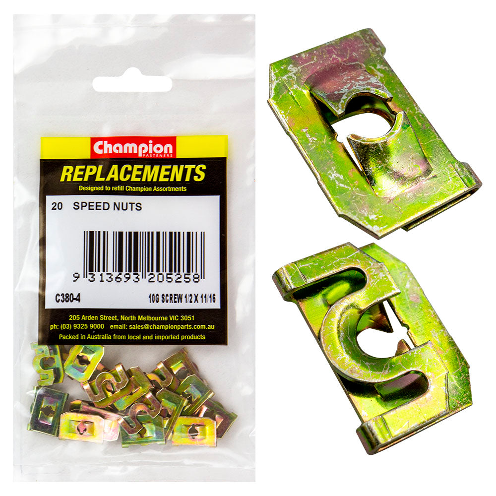 Champion 10G x 1/2in x 1/16in Captive U-Type Speed Nut -20pk | ISL