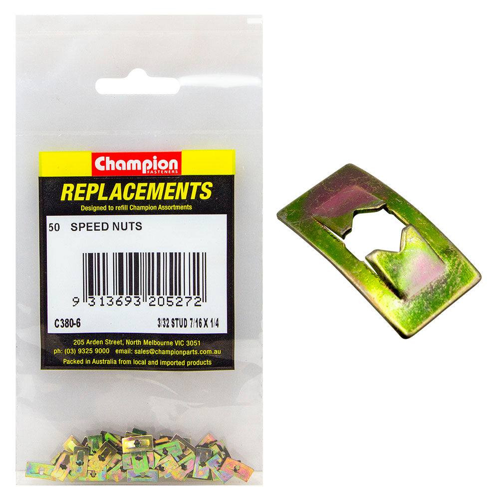 Champion 3/32in Dia. x 7/16in x 1/4in Push-On Speed Nut-50pk | ISL
