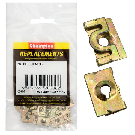 Champion 10G x 15/32 x 11/16in Captive U-Type Speed Nut-20pk – 10G X 15/32IN X 11/16IN CAPTIVE U-TYPE SPEED NUT | ISL