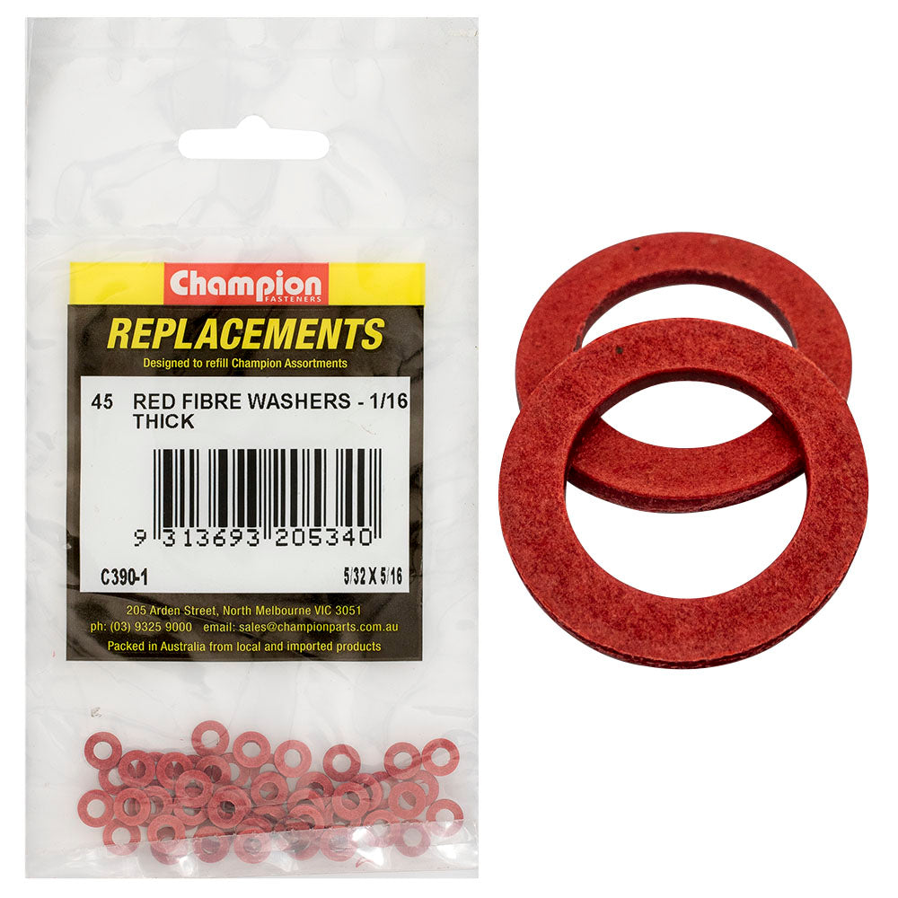 Champion 5/32in x 5/16in x 1/16in Red Fibre Washer -45pk