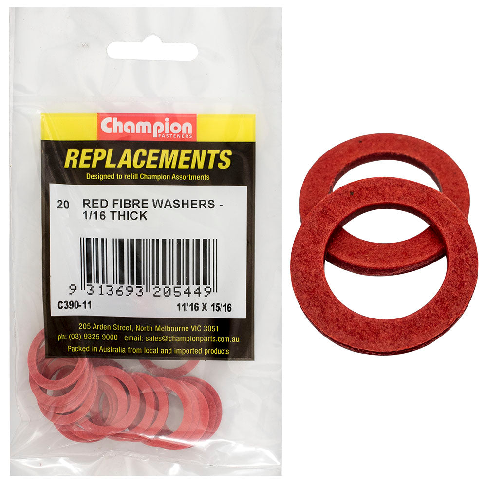 Champion 11/16in x 15/16in x 1/16in Red Fibre Washer -20pk