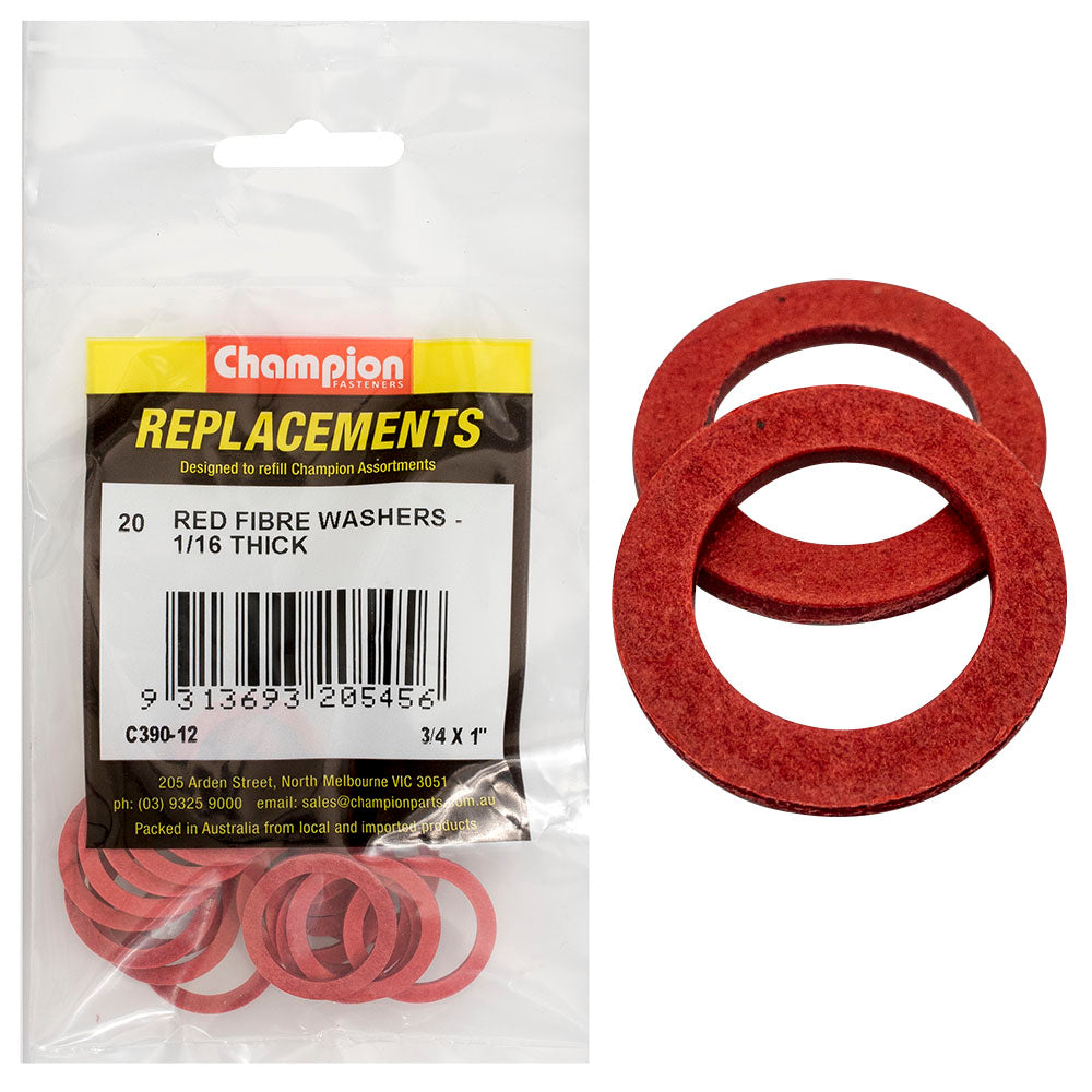 Champion 3/4in x 1in x 1/16in Red Fibre Washer -20pk