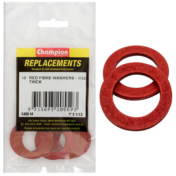 Champion 1in x 1-1/2in x 1/32in Red Fibre Washer -10pk