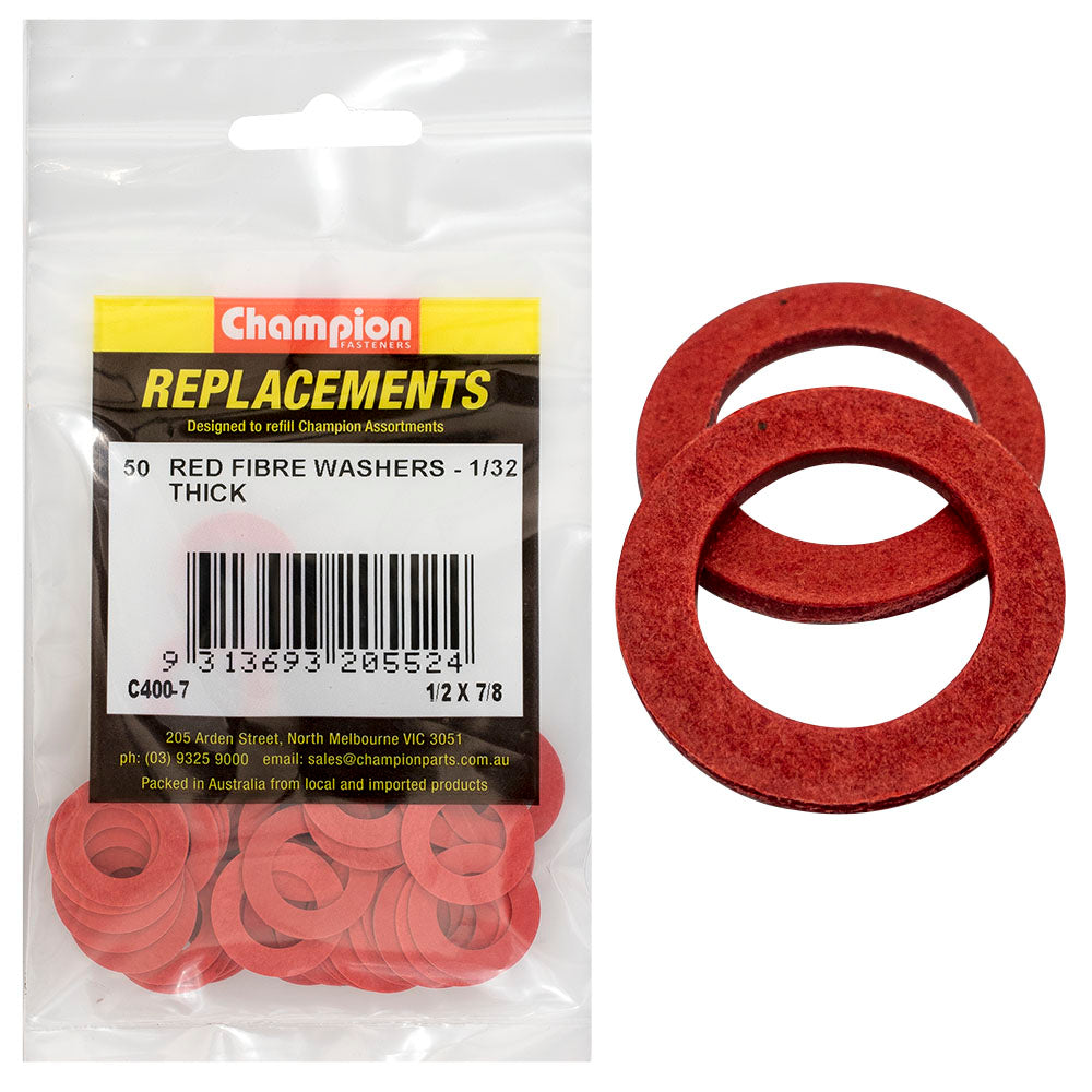 Champion 1/2in x 7/8in x 1/32in Red Fibre Washer -50pk | ISL