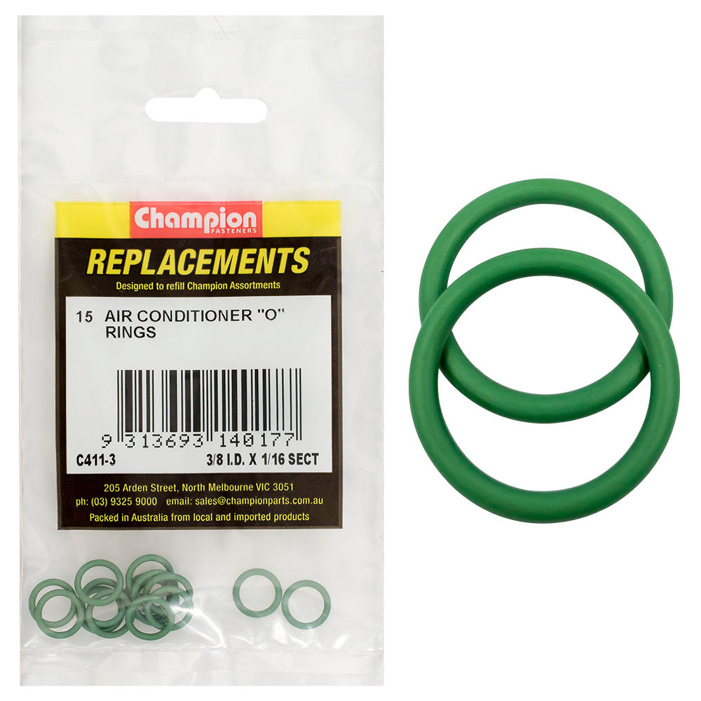 Champion 3/8in (I.D.) x 1/16in Air Cond. (Hmbr) O-Rings-15pk