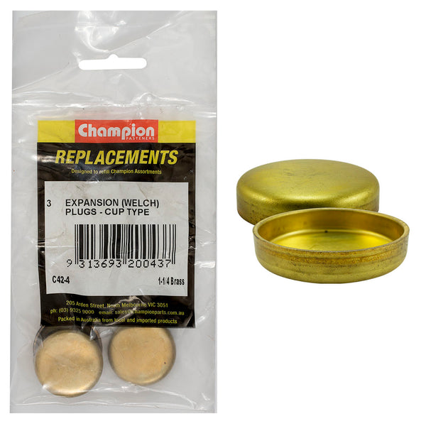 Champion 1-1/4in Brass Expansion (Frost) Plug -Cup Type -3pk