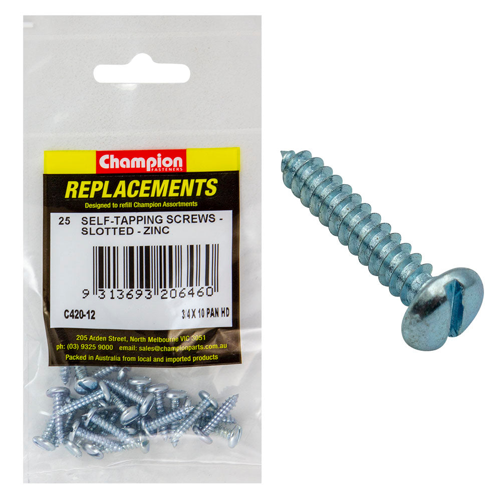 Champion 10G x 3/4in S/Tapping Screw Pan Head Slotted -25pk – 10g X 3/4in S/Tapping Screw Pan Head Phillips - 25 Pack | ISL