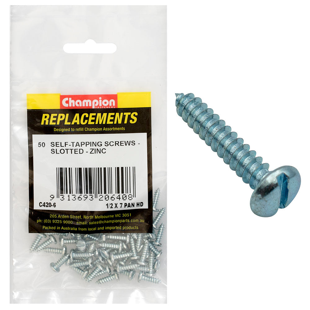 Champion 7G x 1/2in S/Tapping Screw Pan Head Slotted -50pk – 8g X 1/2in S/Tapping Screw Pan Head Phillips - 50 Pack | ISL