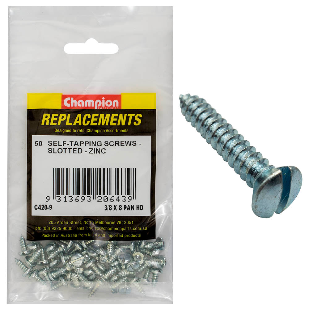 Champion 8G x 3/8in S/Tapping Screw Pan Head Slotted -50pk – 8g X 3/8in S/Tapping Screw Pan Head Phillips - 50 Pack | ISL