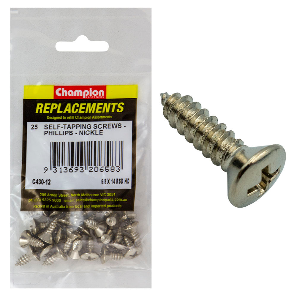 Champion 14G x 5/8in S/Tapping Screw Rsd Hd Phillips -25pk | ISL