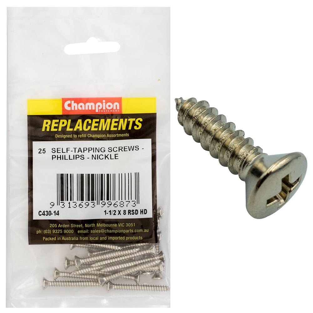 Champion 8G x 1-1/2in S/Tapping Screw Rsd Hd Phillips -25pk | ISL
