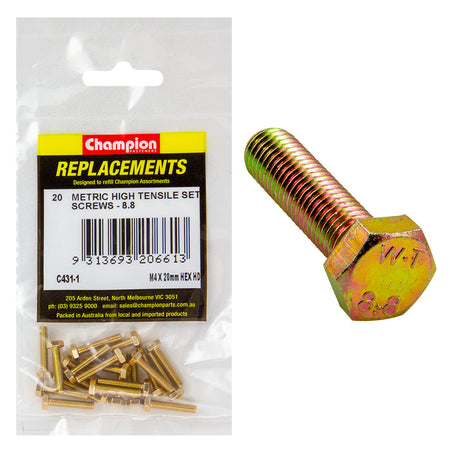 Champion M4 x 20mm x 0.7 Set Screw -Gr8.8 -20pk | ISL