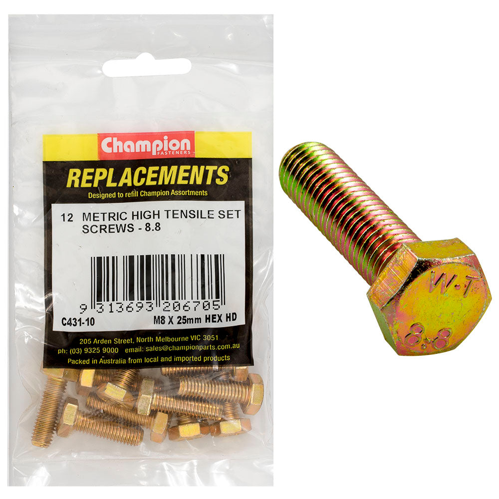 Champion M8 x 25mm x 1.25 Set Screw -Gr8.8 -12pk | ISL