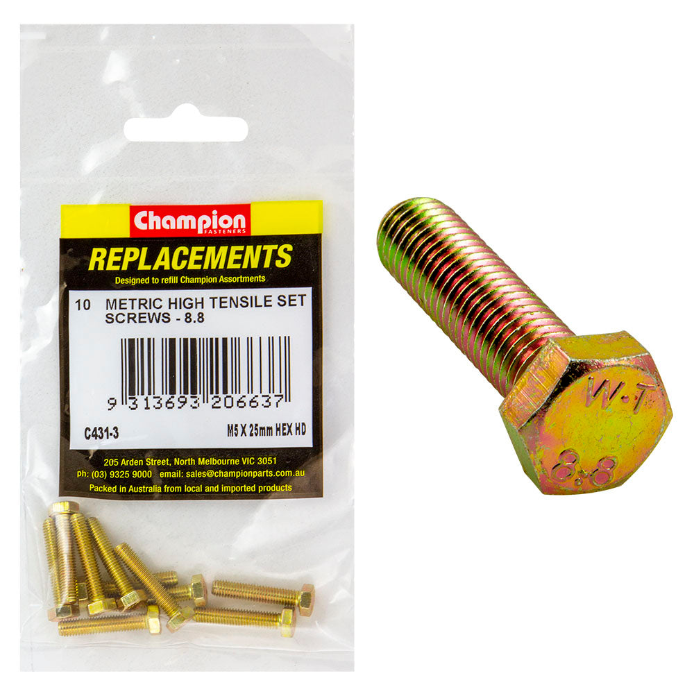 Champion M5 x 25mm x 0.8 Set Screw -Gr8.8 -10pk | ISL