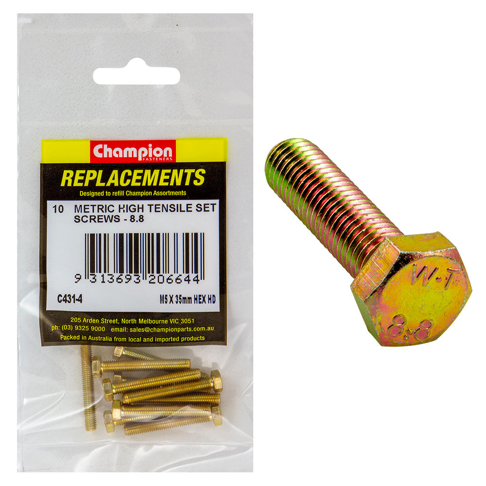 Champion M5 x 35mm x 0.8 Set Screw -Gr8.8 -10pk | ISL