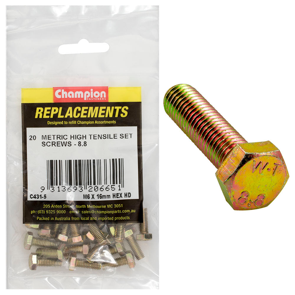 Champion M6 x 16mm x 1.00 Set Screw -Gr8.8 -20pk | ISL