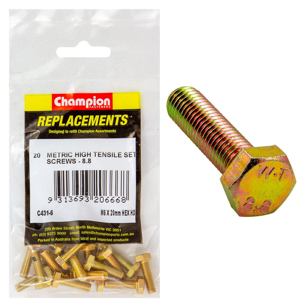Champion M6 x 20mm x 1.00 Set Screw -Gr8.8 -20pk | ISL