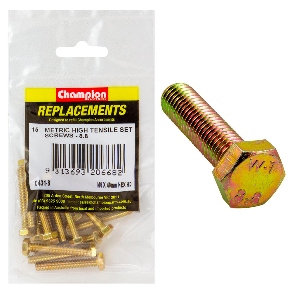 Champion M6 x 40mm x 1.00 Set Screw -Gr8.8 -15pk | ISL