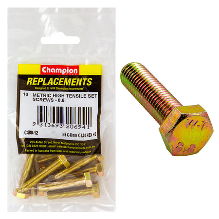 Champion M8 x 40mm x 1.00 Set Screw -Gr8.8 -10pk | ISL