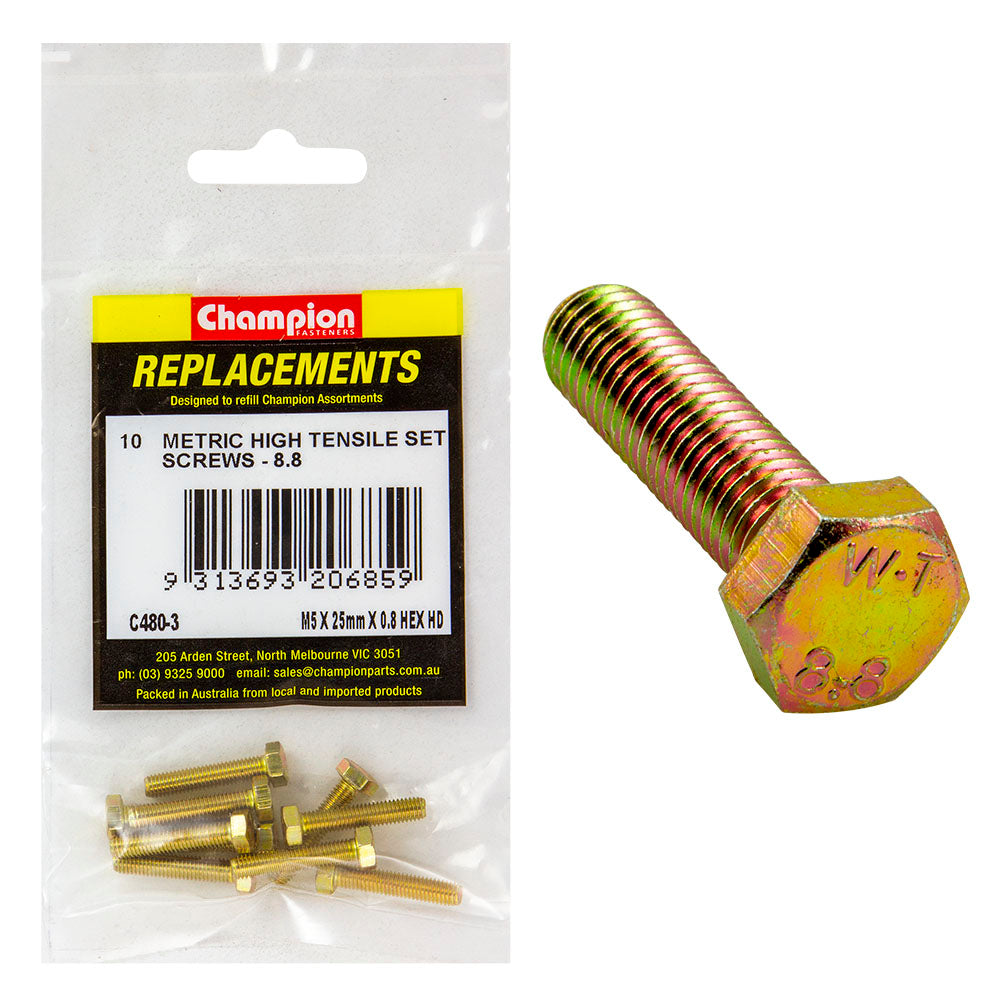 Champion M5 x 25mm x 0.8 Set Screw -Gr8.8 -10pk | ISL
