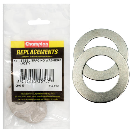 Champion 1 x 1-1/2 x 1/32in (22G) Steel Spacing Washer -15pk – 1IN X 1-1/2IN X 1/32IN (22G) STEEL SPACING WASHER | ISL