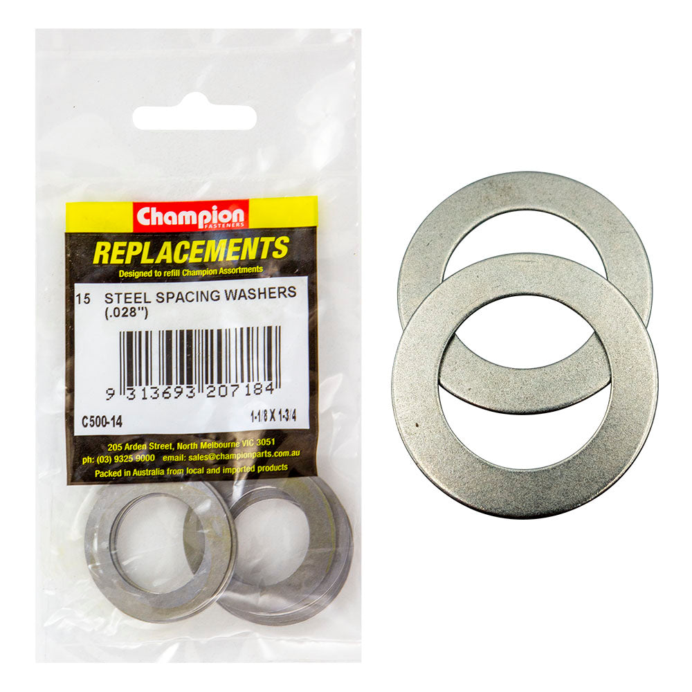 Champion 1-1/8 x1-3/4 x1/32in(22G) Steel Spacing Washer-15pk – 1-1/8 X 1-3/4 X 1/32IN (22G) STEEL SPACING WASHER | ISL