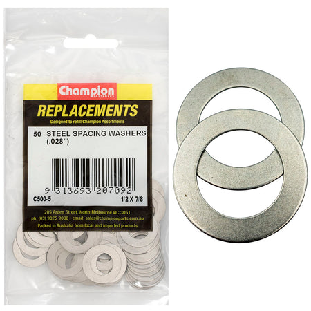 Champion 1/2 x 7/8 x 1/32in (22G) Steel Spacing Washer -50pk – 1/2IN X 7/8IN X 1/32IN (22G) STEEL SPACING WASHER | ISL